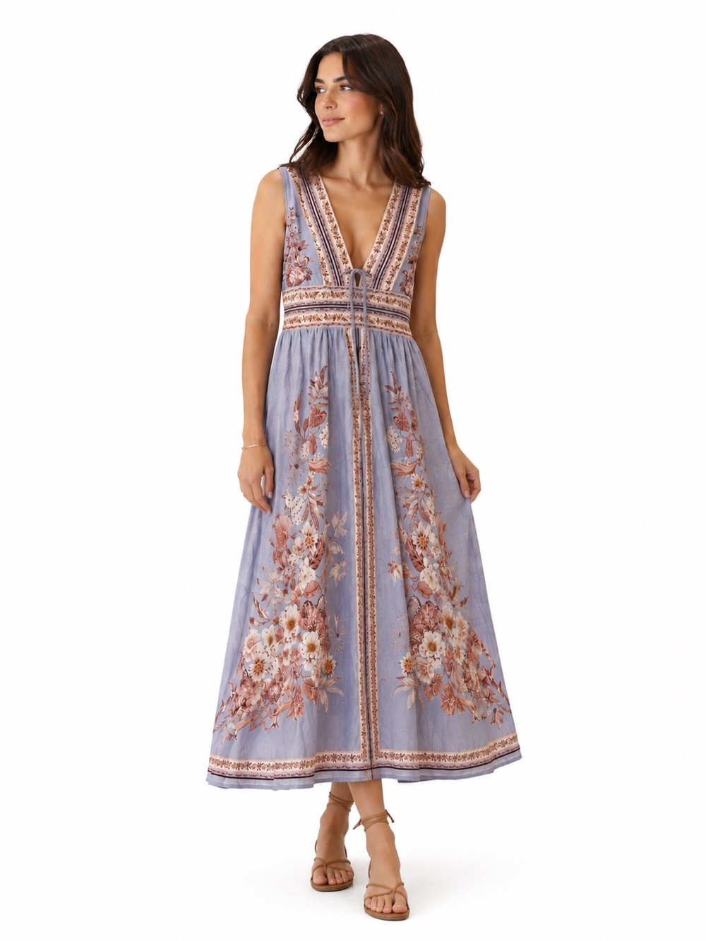 Gorgeous Caroline Constas Floral Linen Blend Maxi Dress